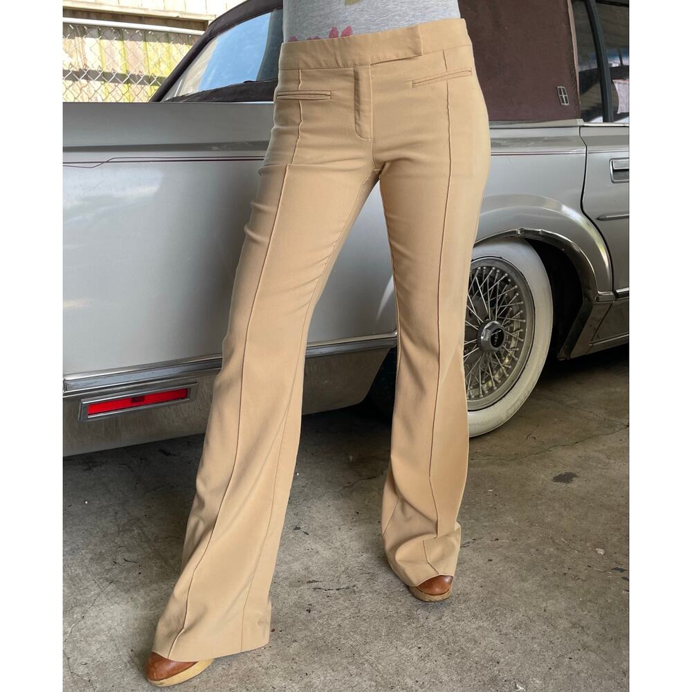 🔥Vintage Y2K Mid Rise Flared Bootcut Beige Tailored Trousers Dress Pants Size 5